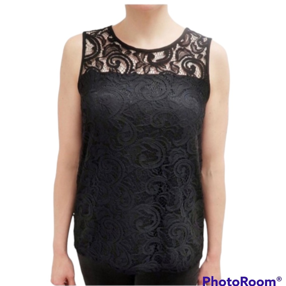 Adrianna Papell Women’s Stretch lace Overlay Tank Black Blouse